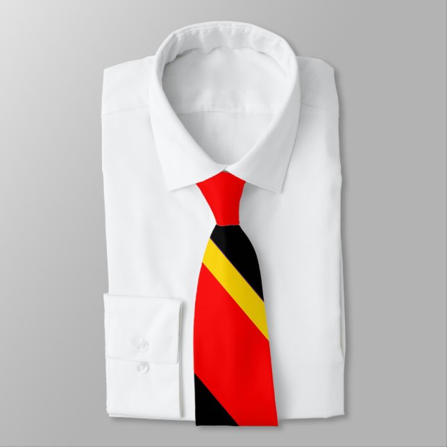 Black Gold and Red Broad University Stripe Tie (Tied)