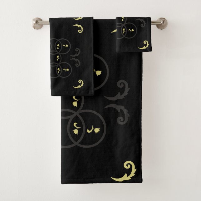 Black Gold and Silvcer Circles Bath Towel Set (Insitu)