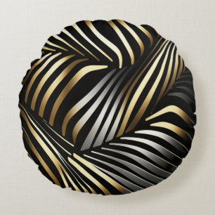 Black, gold and silver abstract round cushion
