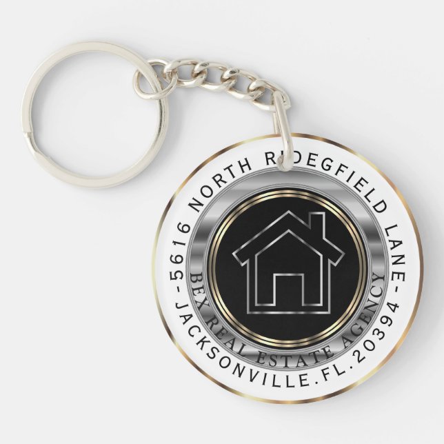 Black, Gold and Silver Home - Realtor Custom  Key Ring (Front)