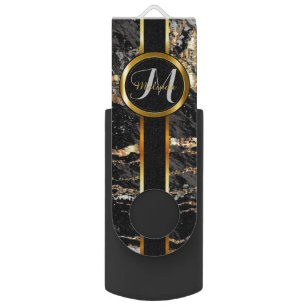 Black, Gold and Silver Marble USB Flash Drive