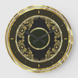 Black Gold  And Swirls-Elegant Wall Clock