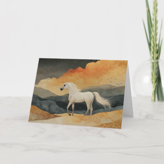 Black Gold and White Arabian Horse Thank You Card (Front)