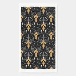 Black, Gold and White Art Deco Fan Flowers Motif Napkin