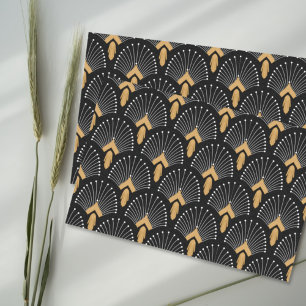 Black, Gold and White Art Deco Fan Flowers Motif Tissue Paper