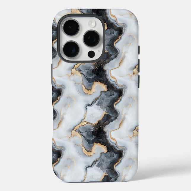 Black Gold and White Marble Effect iPhone Case  (Back)