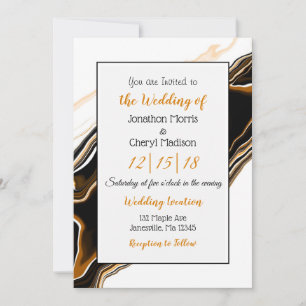 Black, Gold and White Marble Fluid Art Wedding  Invitation