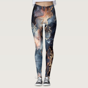 Black Gold and White Marble Watercolor Fashion Leggings