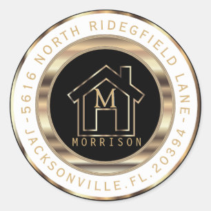 Black, Gold and White Monogram Address Label
