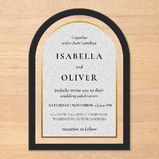 Black gold and white simplistic wedding acrylic invitations