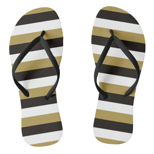 Black, Gold and White Stripes Flip Flops (Footbed)