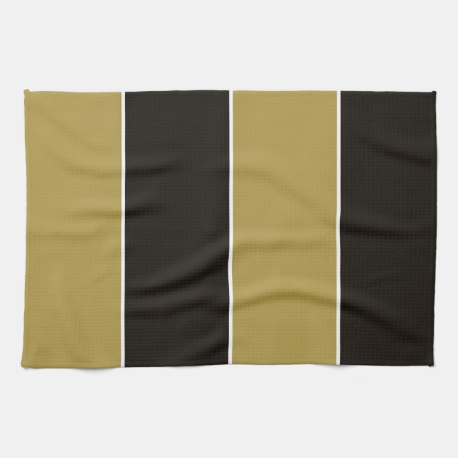 Black, Gold and White Stripes Tea Towel (Horizontal)