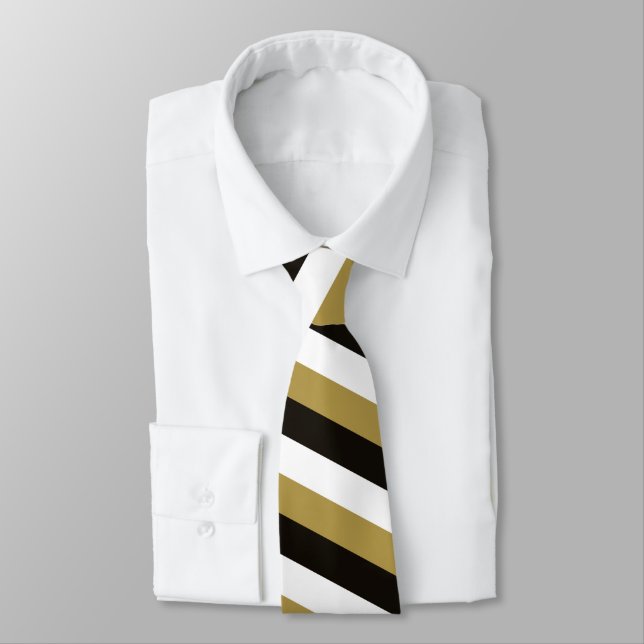 Black, Gold and White Stripes Tie (Tied)