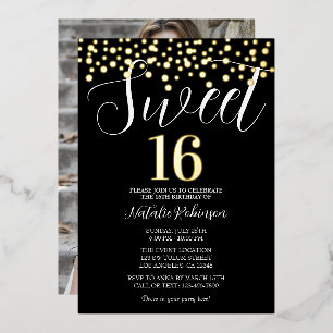 Black Gold and White Sweet 16 Confetti with Photo