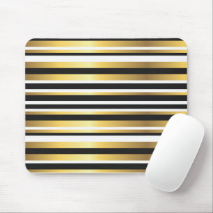 Black, Gold and White Vintage Stripes Mouse Mat