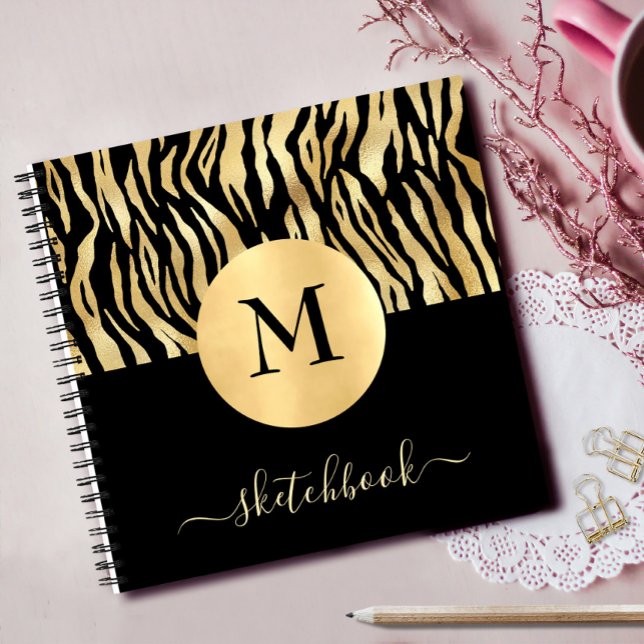 Black Gold Animal Print Glam Monogram Sketchbook Notebook (Creator Uploaded)