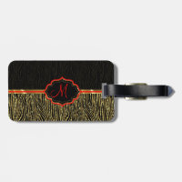 Black & Gold Animal Print Zebra Pattern 2 Monogram