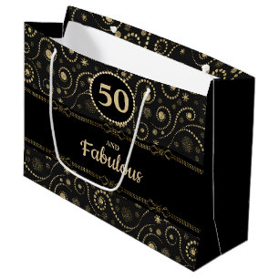 Black Gold ANY AGE Birthday 12.5” l x 4” w x 9” h Large Gift Bag