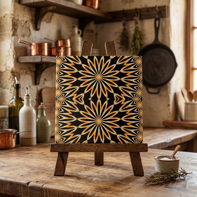Black Gold Arabesque Geometric Mandala Pattern Tile (Creator Uploaded)