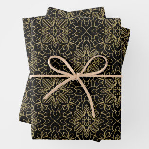 Black Gold Arabesque Islamic geometric patterns Wrapping Paper Sheet