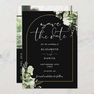 Black Gold Arch Floral Photo QR Code Wedding Save The Date