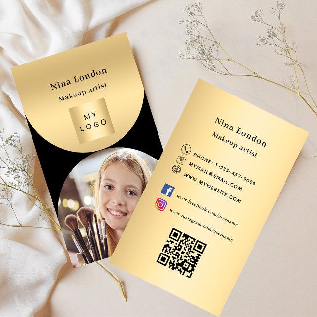 Black gold arch photo Qr social media logo premium Business Card (Creator Uploaded)
