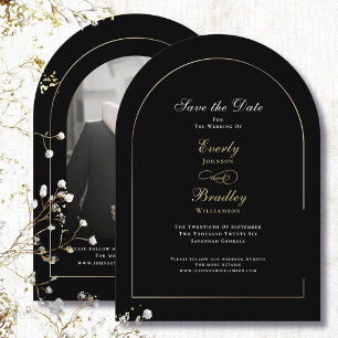 Black Gold Arch White Save the Date Wedding Invitation
