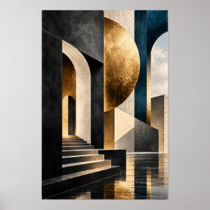Black Gold Architectural Arches Abstract Wall Art