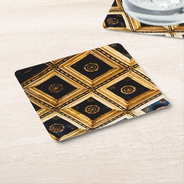 Black Gold Architecture Square Paper Coaster (Angled)