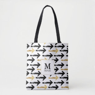 Black & Gold Arrow Monogram Tote Bag