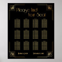 Black & Gold Art Deco 12 Tables Seating Chart