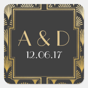 Black & Gold Art Deco 1920's Round Stickers Label