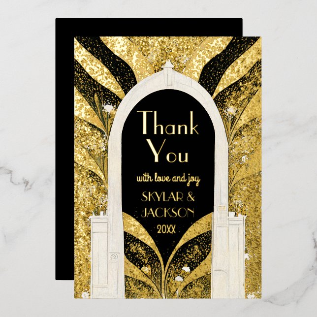 Black & Gold Art Deco Archway Wedding Thank You (Front/Back)