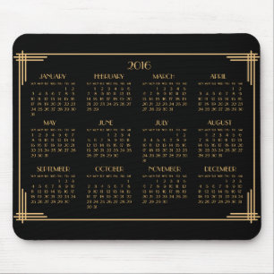 Black Gold Art Deco Calendar 2016 Mouse Pad