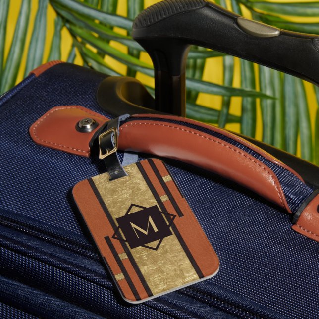 Black & Gold Art Deco Custom Monogram Luggage Tag (Front Insitu 1)