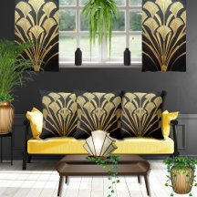 Black Gold Art Deco Egyptian Styled 16 x 16 Cotton