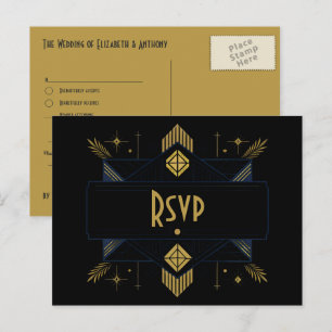 Black & Gold Art Deco Elegant 1920s Gatsby Style Postcard