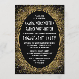 Black & Gold Art Deco Engagement Party Invitations