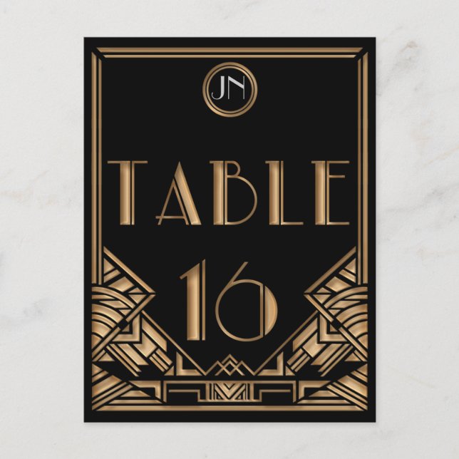 Black Gold Art Deco Gatsby Style Table Number 16 Postcard (Front)