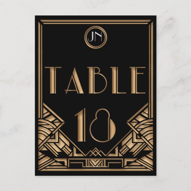 Black Gold Art Deco Gatsby Style Table Number 18 Postcard (Front)