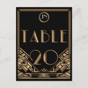 Black Gold Art Deco Gatsby Style Table Number 20 Postcard