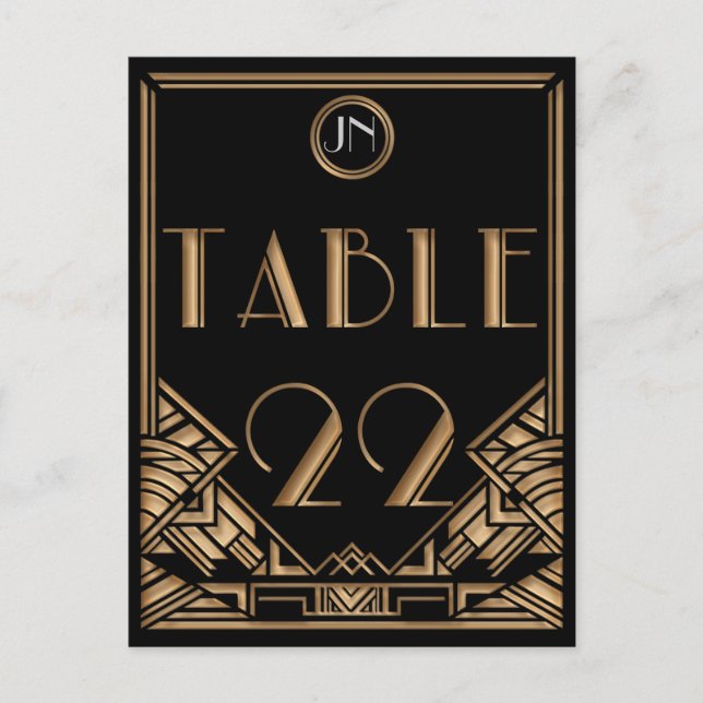 Black Gold Art Deco Gatsby Style Table Number 22 Postcard (Front)