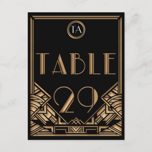 Black Gold Art Deco Gatsby Style Table Number 29 Postcard (Front)