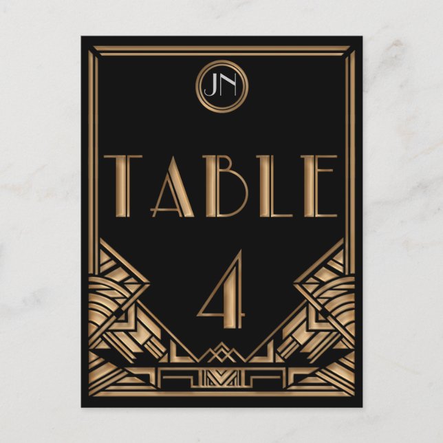 Black Gold Art Deco Gatsby Style Table Number 4 Postcard (Front)