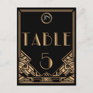 Black Gold Art Deco Gatsby Style Table Number 5 Postcard