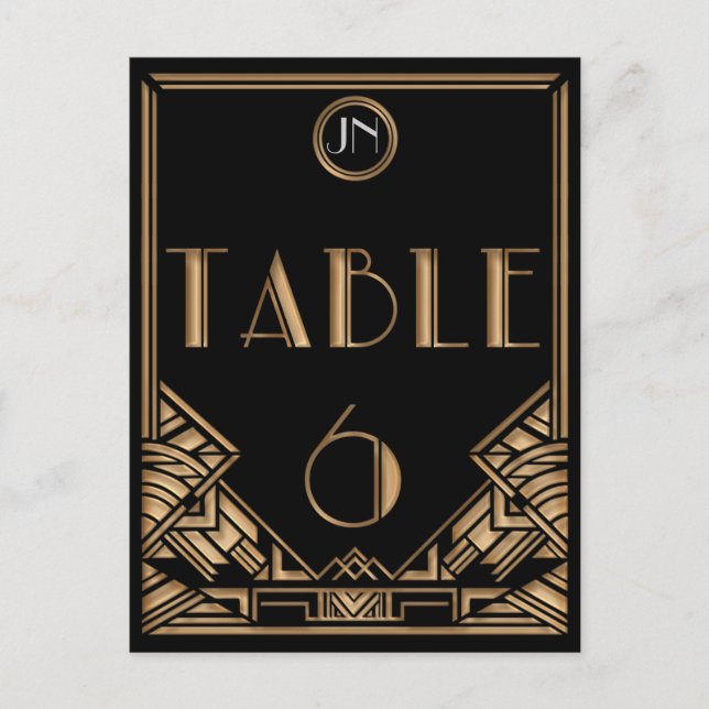 Black Gold Art Deco Gatsby Style Table Number 6 Postcard (Front)