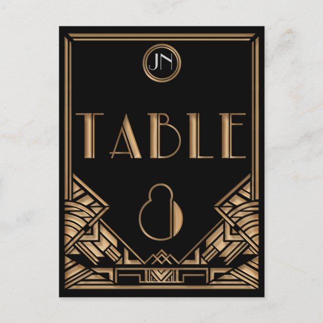 Black Gold Art Deco Gatsby Style Table Number 8 Postcard (Front)