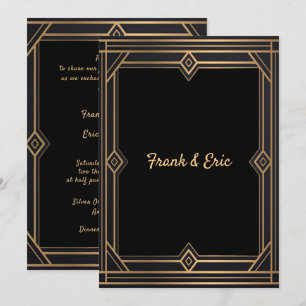 Black Gold Art Deco Gay/Lesbian Wedding Invitation