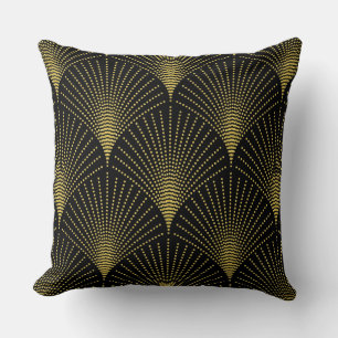 Black & Gold Art-deco Geometric Pattern Cushion