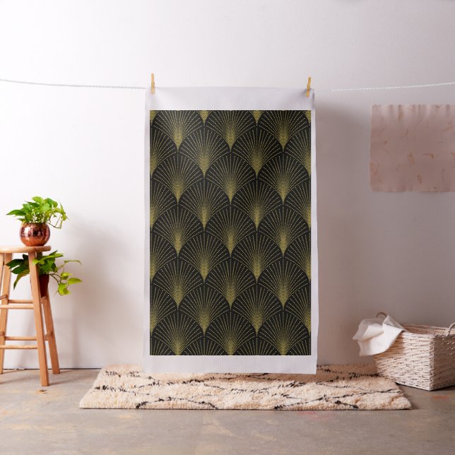 Black & Gold Art-Deco Geometric Pattern Fabric (In Situ)